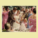 Vintage Reception Bride Groom Newlyweds Cut Cake postcards