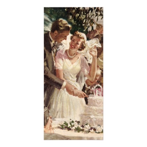 Vintage Reception Bride Groom Newlyweds Cut Cake Customized Rack Card