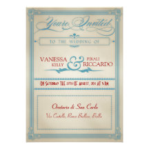 Vintage Red White & Blue Wedding Invitation