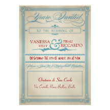 Vintage Red White & Blue Wedding Invitation