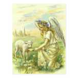 Vintage Religion Easter, Victorian Angel with Lamb Postcard