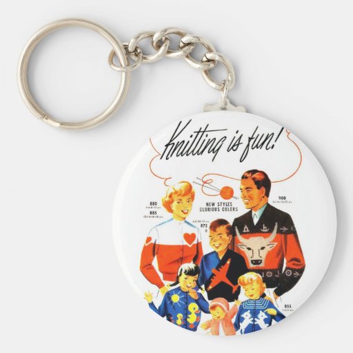Vintage Retro Women 60s Knitting is Fun! Keychain