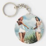 Vintage Retro Women 60s Surfing Beach Girls Keychain
