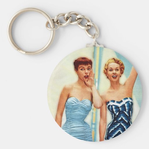 Vintage Retro Women 60s Swimwear Surfs Up! Key Chains
