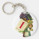 Vintage Retro Women Happy New Year Girl Keychains