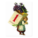 Vintage Retro Women Happy New Year Girl Postcard