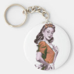Vintage Retro Women Kitsch Happy Housewife Key Chain