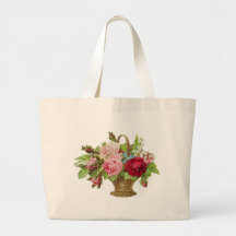 Vintage Rose Flower Basket Tote Bags