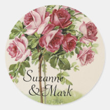 Vintage Rose Wedding Round Sticker