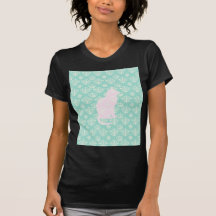 Vintage Royal Teal White Damask Cat Design Pattern Tee Shirt