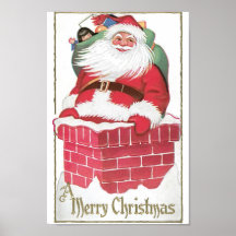 Vintage Santa Claus in Chimney Print