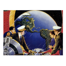 Vintage Science Fiction Astronauts Orbiting Earth Postcard