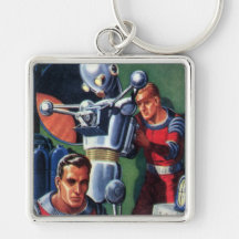 Vintage Science Fiction Astronauts with a Robot Key Chain