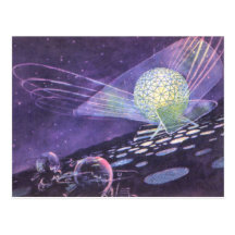 Vintage Science Fiction Glowing Orb with Aliens Postcard