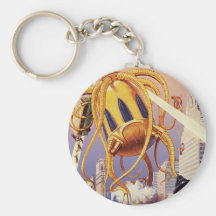 Vintage Science Fiction Octopus Alien Invasion War Keychains