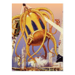 Vintage Science Fiction Octopus Alien Invasion War Post Card