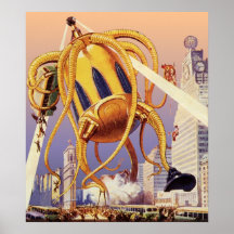 Vintage Science Fiction Octopus Alien Invasion War Print