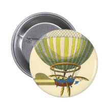 Vintage Science Fiction Steampunk Hot Air Balloon Pinback Button