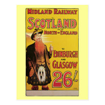 Vintage Scotland by train travel ad Print Postcards
