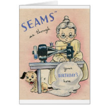 Vintage Seamstress And Puppy Birthday Card