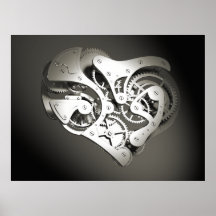 Vintage Steampunk Mechanical Heart - Platinum B&W Poster