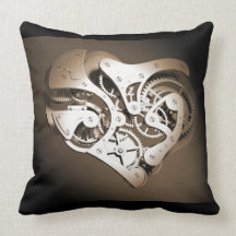 Vintage Steampunk Mechanical Heart - Sepia Pillow