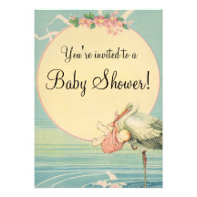 Vintage Stork Baby Girl Pink Blanket Baby Shower Personalised Announcements