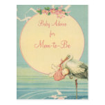 Vintage Stork Carrying Baby Girl in a Pink Blanket Post Card