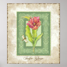 Vintage Style Floral - Red Tulip with Brocade Posters