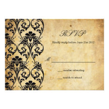 Vintage Swirl Damask Wedding RSVP Personalised Invite