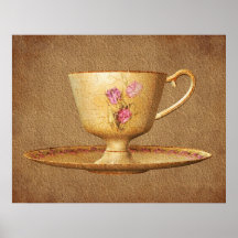 Vintage Tea Cup On Aged Paper Art Poster