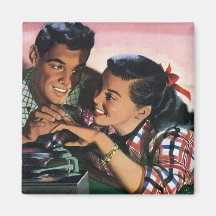 Vintage Teenagers, Love Romance, Promise Ring Fridge Magnets