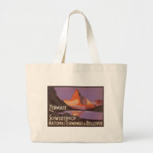 Vintage Travel, Matterhorn Mountain in Switzerland Tote Bags