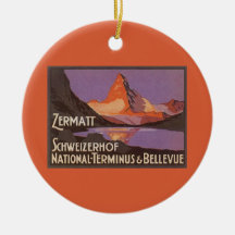 Vintage Travel, Matterhorn Mountain in Switzerland Ornaments