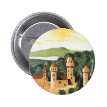 Vintage Travel Poster, Bavaria Castle, Germany Pinback Button