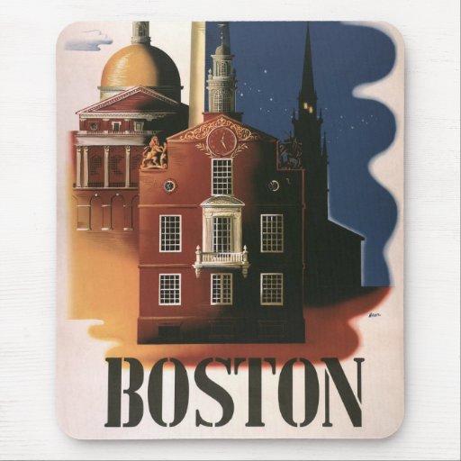 Vintage Travel Poster, Boston, Massachusetts Mousepad