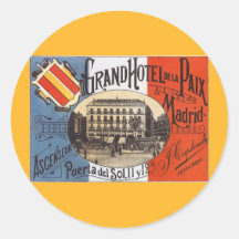 Vintage Travel Poster, Hotel Paix, Madrid, Spain Stickers