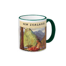 Vintage Travel Poster, New Zealand Native Woman Coffee Mug