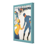 Vintage Travel Poster, Winter in Davos Switzerland Stretched Canvas Print
