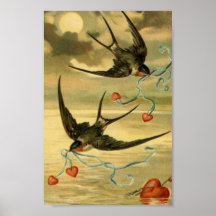Vintage Valentine Barn Swallows Print