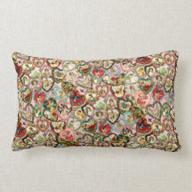 Vintage Valentine Hearts Throw Pillow