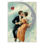 Vintage Victorian Couple Kiss on a Crescent Moon Greeting Cards