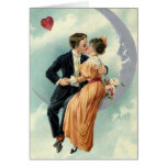 Vintage Victorian Couple Kiss on a Crescent Moon Greeting Cards