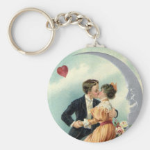 Vintage Victorian Couple Kiss on a Crescent Moon Keychains
