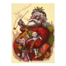 Vintage Victorian Santa Claus Smoking a Pipe Invitation