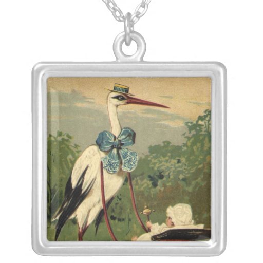 Vintage Victorian Stork and Baby Carriage Necklaces