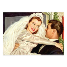 Vintage Wedding Bride and Groom, Happy Newlyweds Announcement