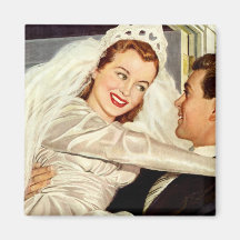 Vintage Wedding Bride and Groom, Happy Newlyweds Fridge Magnets