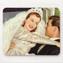 Vintage Wedding Bride and Groom, Happy Newlyweds Mousepad