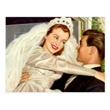 Vintage Wedding Bride and Groom, Happy Newlyweds Postcard